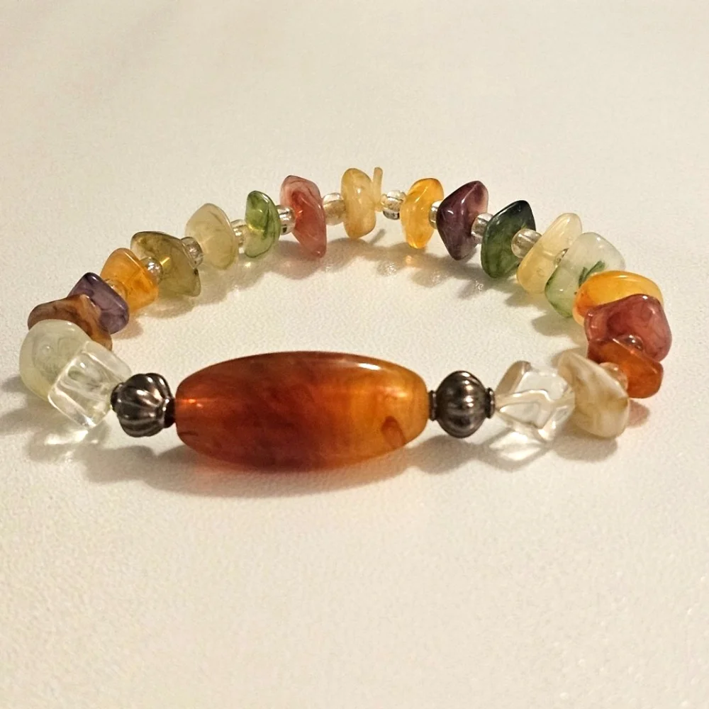 Vintage Warm Amber and Citrine Stone Bracelet with Organic Design. - Picture 1 of 6